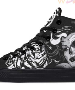 half women half skull high top canvas shoes