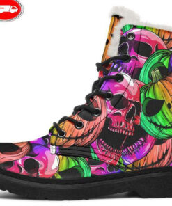 halloween monsters skull faux fur leather boots
