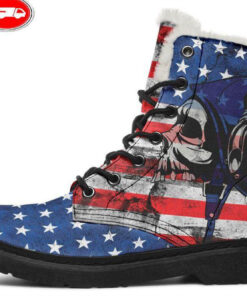helmet skull flag faux fur leather boots