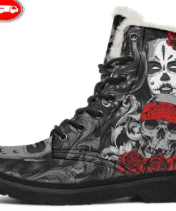 i am pretty with my skull faux fur leather boots 1