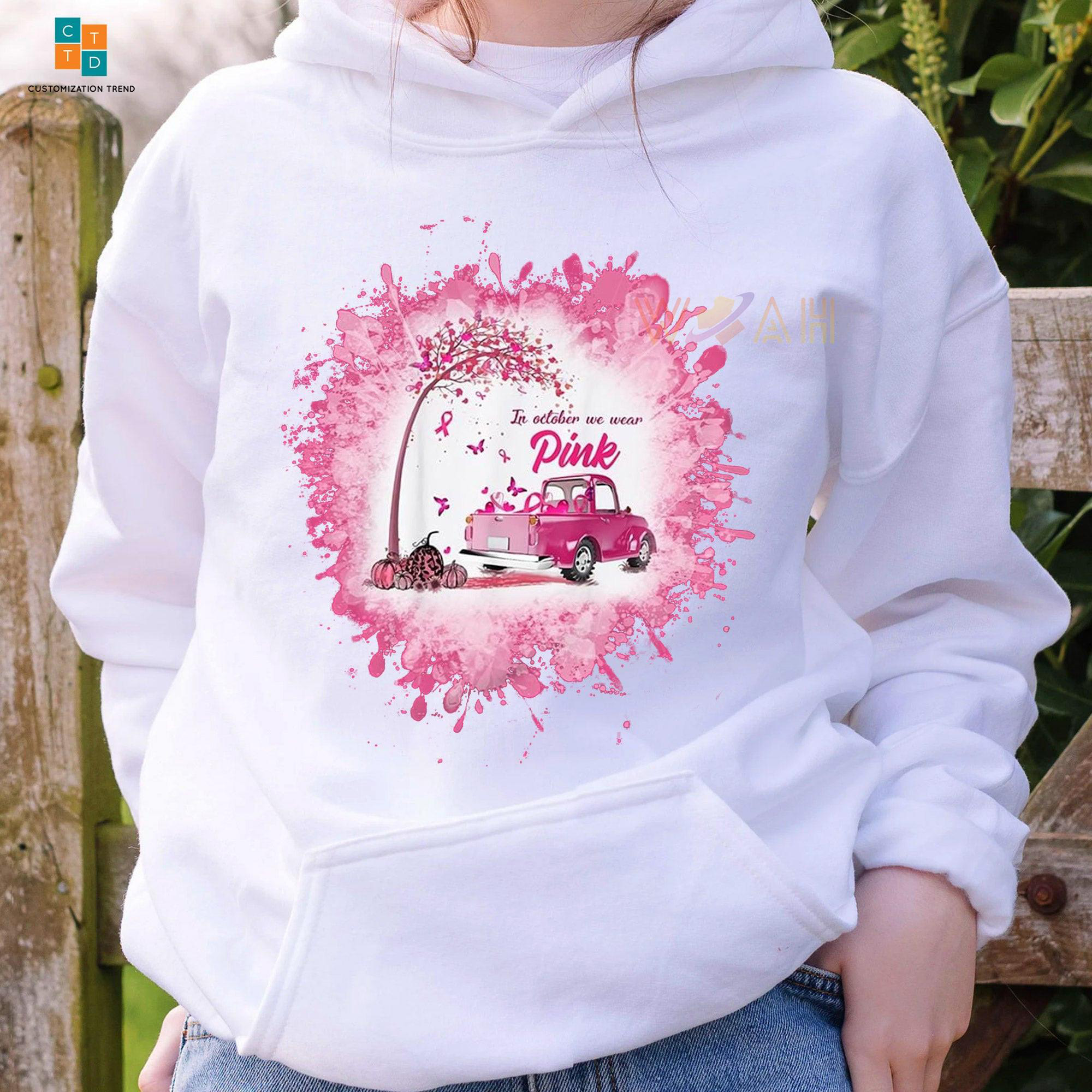 In October We Wear Pink Tractor Pumpkin Breast Cancer Awareness Hoodie