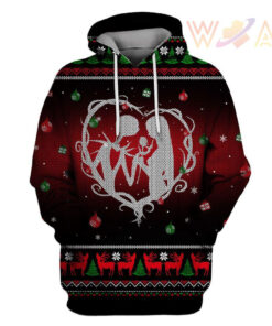 jack skellington and sally heart christmas pattern red hoodie