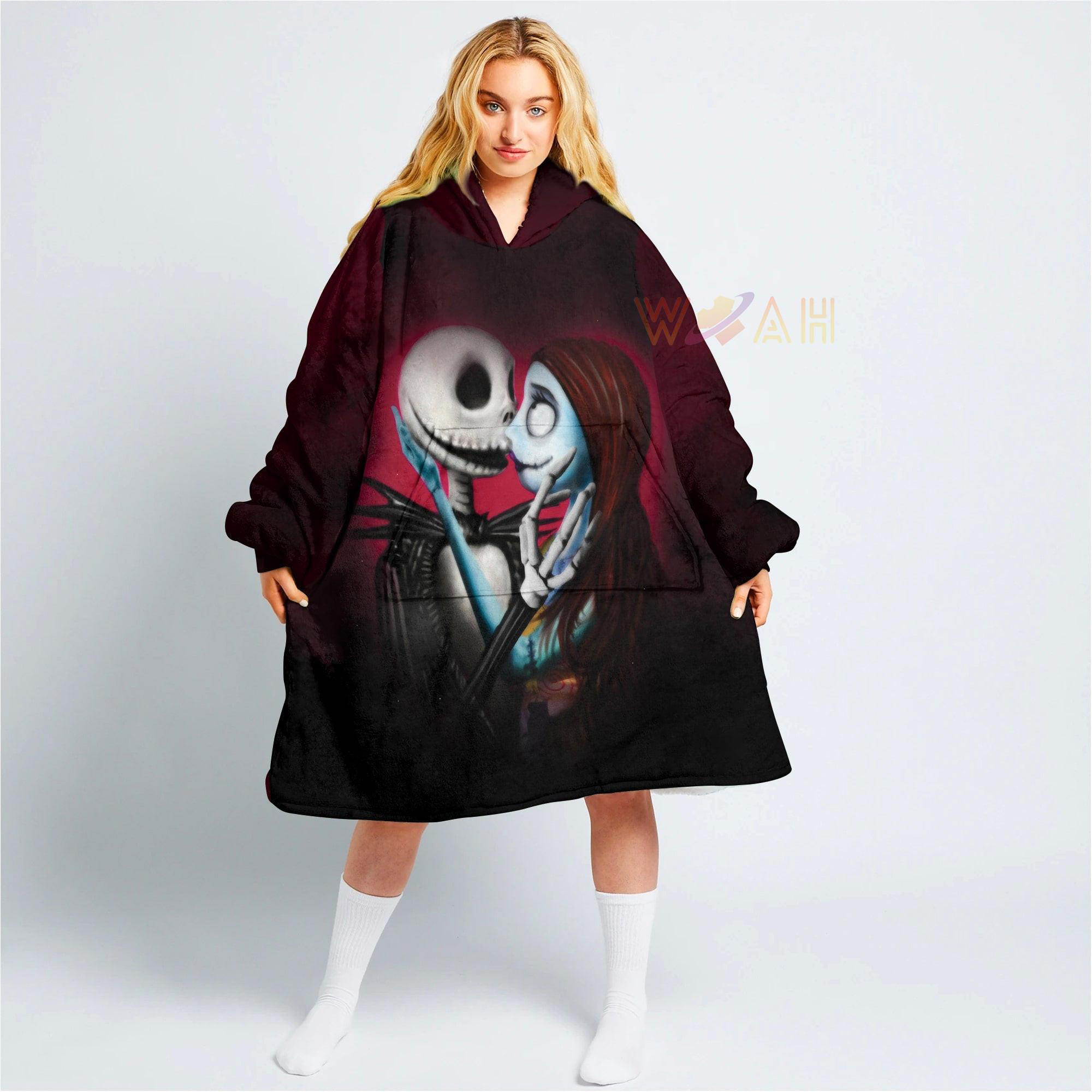 True Love Never Die, Jack Skellington & Sally Oversized Hoodie Blanket