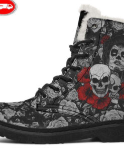 la catrina and skulls faux fur leather boots
