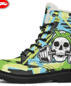 lets get physical gym skull faux fur leather boots