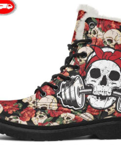 lifting women skull faux fur leather boots