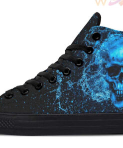 liquid blue skull high top canvas shoes
