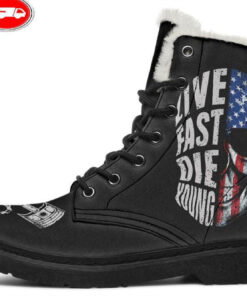 live fast die young faux fur leather boots