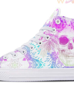 mandala flowers and skull art high top canvas shoes
