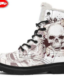 musical notes skull faux fur leather boots