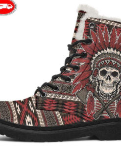 native american chief faux fur leather boots
