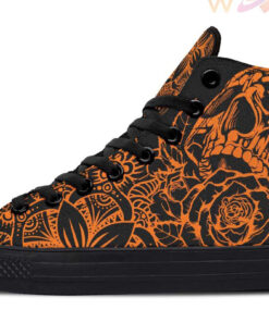 neon orange skull mandala high top canvas shoes