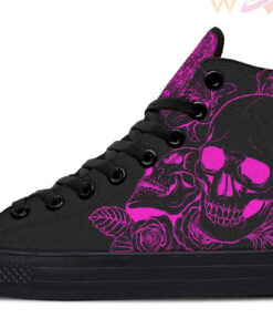 neon pink skull high top canvas shoes