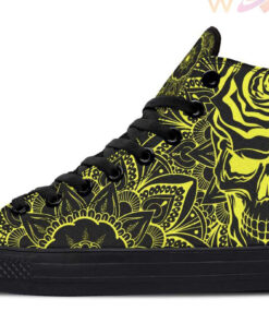 neon yellow skull mandala high top canvas shoes