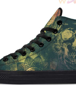 nighttime skull golden mandala high top canvas shoes