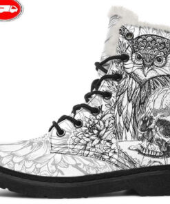 owl skull candle faux fur leather boots