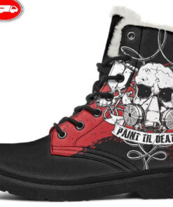 paint til death faux fur leather boots