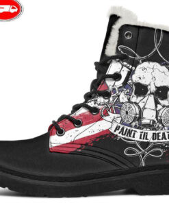 paint til death us faux fur leather boots
