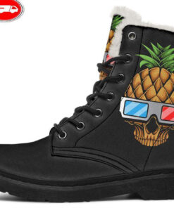 pineapple skull faux fur leather boots