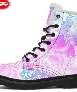 pink blue skull mandala faux fur leather boots
