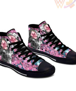 pink flower skull high top shoes
