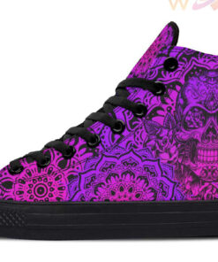 pink skull mandala and rose high top canvas shoes