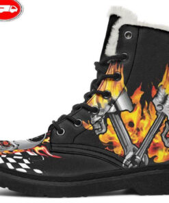 pistons on fire faux fur leather boots