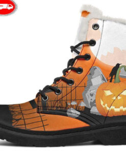 pumpkin in graveyard faux fur leather boots