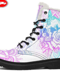 purple and blues skull art faux fur leather boots
