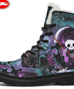purple night cartoon reaper faux fur leather boots