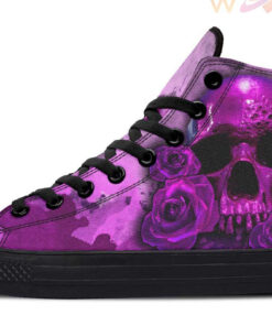 purple skull and roses high top canvas shoes