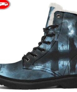 reaper in rain blue night faux fur leather boots