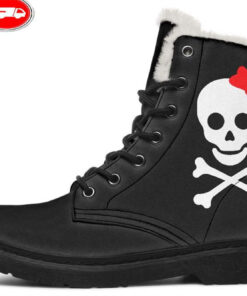 red bow skull faux fur leather boots 1