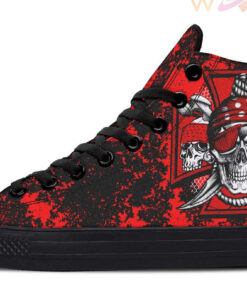 red matltese cross skull high top canvas shoes