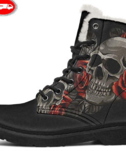 red roses death faux fur leather boots 1