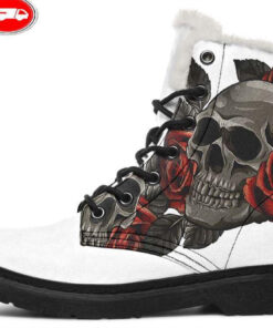 red roses death white faux fur leather boots 1