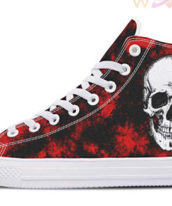 red tie dy skull white high top canvas shoes