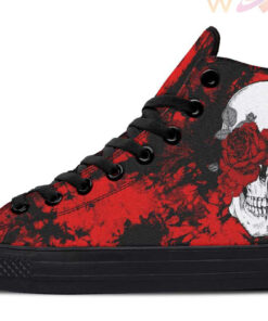red tie dye skull and rose high top canvas shoes