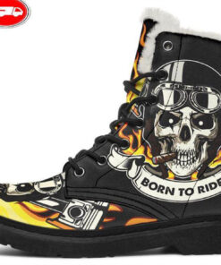 rider on fire faux fur leather boots 1