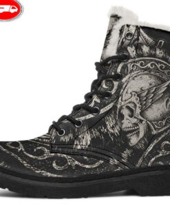 roman skull faux fur leather boots 1