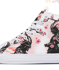 samurai and pink flowers high top canvas shoes