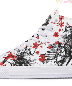 samurai and red flowers high top canvas shoes