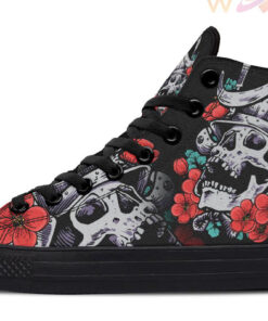samurai skull and red blossom high top canvas shoes