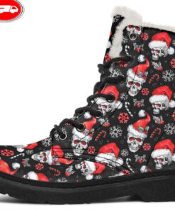 santa skull faux fur leather boots 1