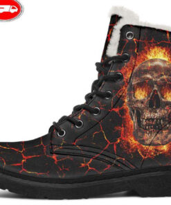 skull and lava faux fur leather boots 1