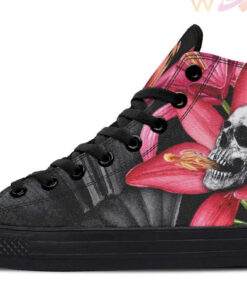 skull and lily flower high top canvas shoes