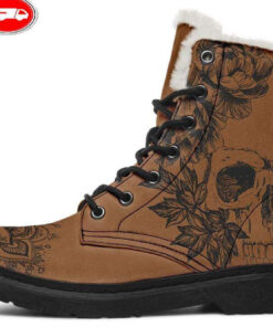 skull and mandala cognac faux fur leather boots 1