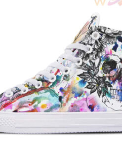 skull and mandala watercolors high top canvas shoes