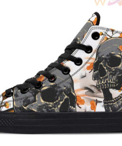 skull and orange flowers high top canvas shoes