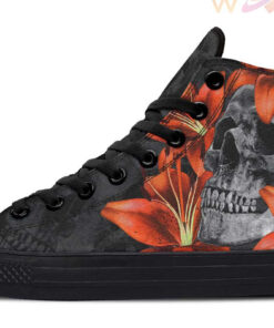 skull and orange lily flowers high top canvas shoes
